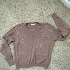 Brown cotton sweater size M with yellow flowers